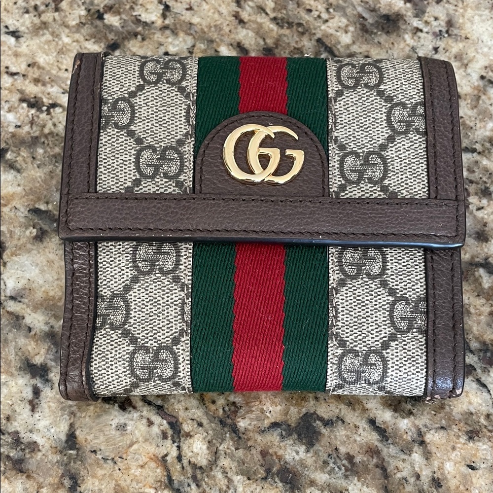Gucci Beige and Brown Wallet with Red and Green Stripe
